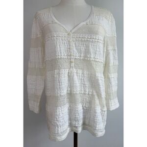 Denim & Supply Ralph Lauren Henley Top Women's XL White Lace Mesh Long Sleeve